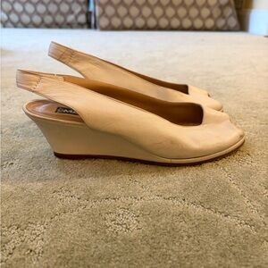 Maud Frizon Paris White Leather Peep-Toe Slingback Heels